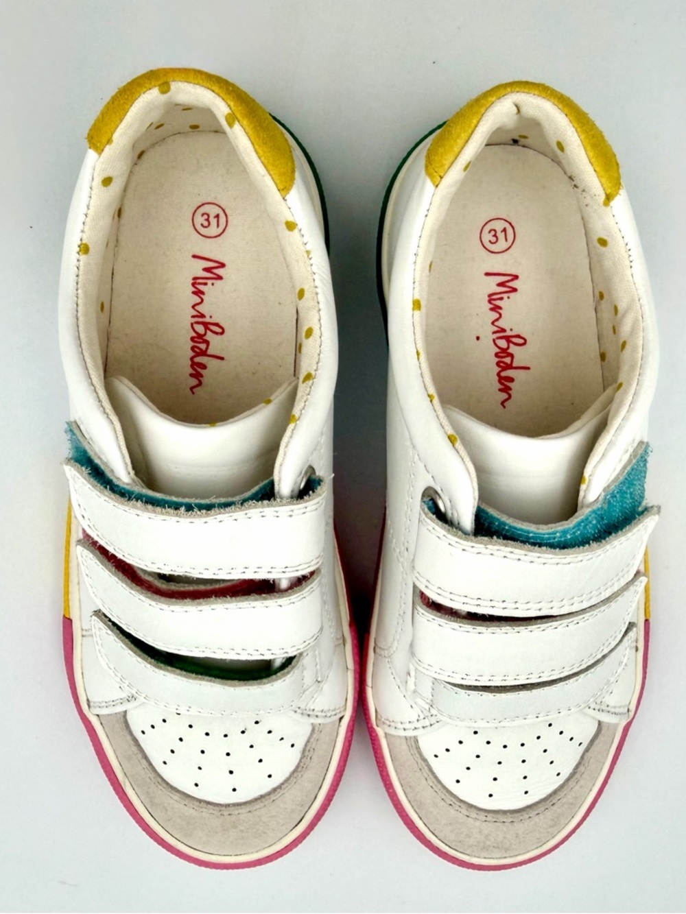 Mini Boden White Sneakers with Pink & Yellow Accents - Picture 4 of 6